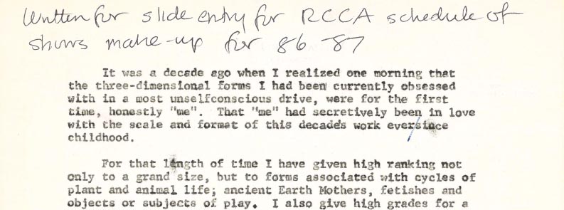 RCCA schedule of shows 1986 - artist statement by Marjorie White  Williams