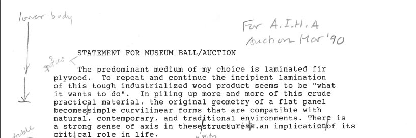 Albany Institute Of History And Art auction 1990 - artist statement by Marjorie White Williams