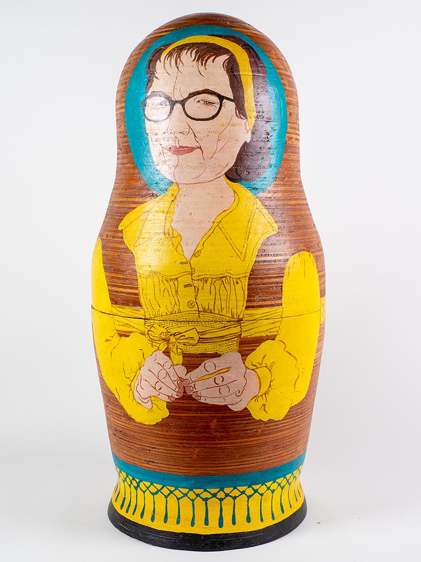 Self Portrait wood sculpture by Marjorie White Williams