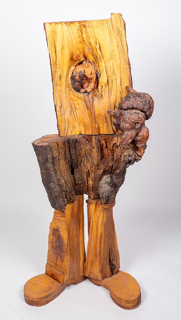 A Conversation with Mort wood sculpture by Marjorie White Williams