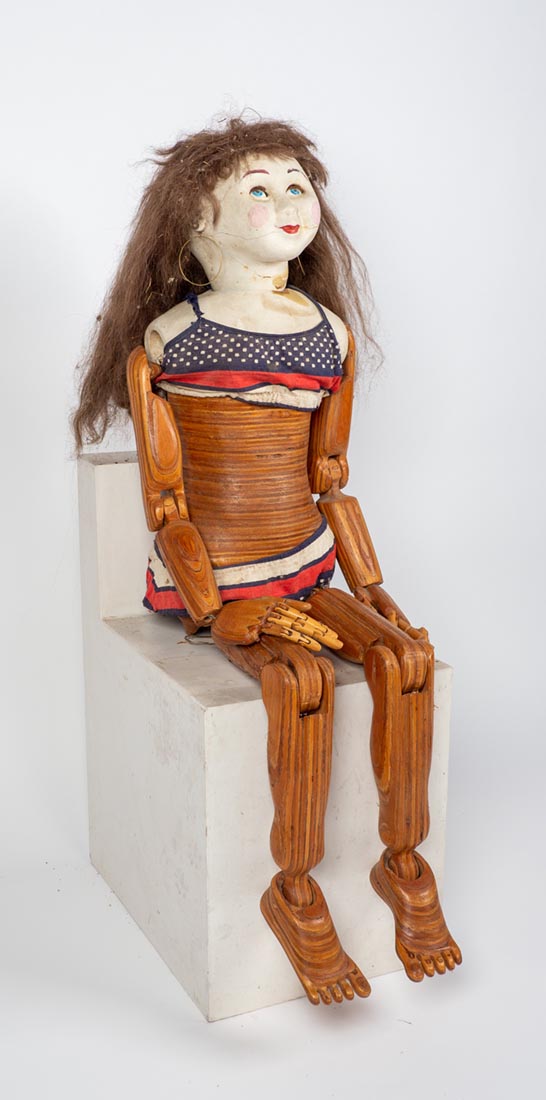 Wood doll sculpture by Marjorie White Williams